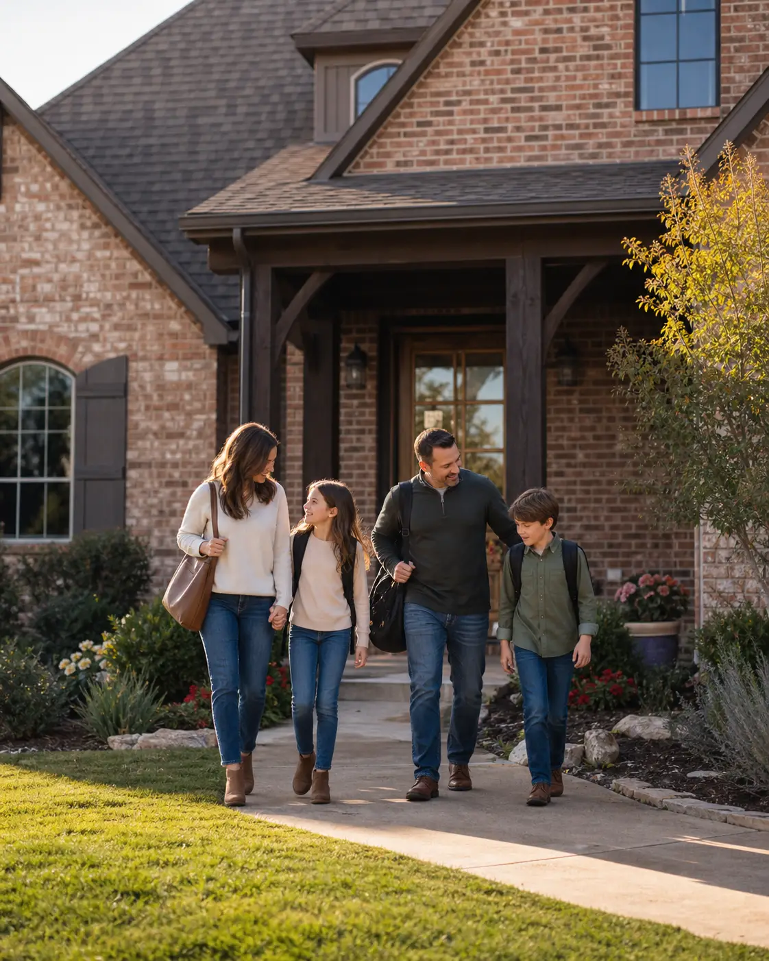 A family walking together outside their home